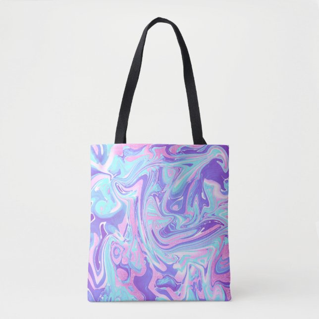 Pastel Blue & Purple Marble Liquid Texture Tote Bag (Front)