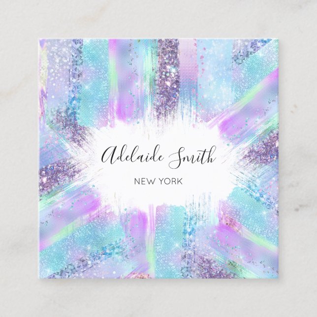pastel blue purple paint strokes square business card (Front)