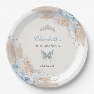 Pastel Blue Quinceanera Boho Princess Mis Quince Paper Plate