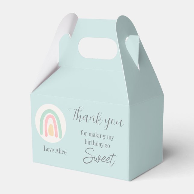 Pastel blue rainbow 1st Birthday thank you Favour Box (Front Side)