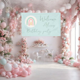 Pastel blue rainbow Baby 1st Birthday Party Banner