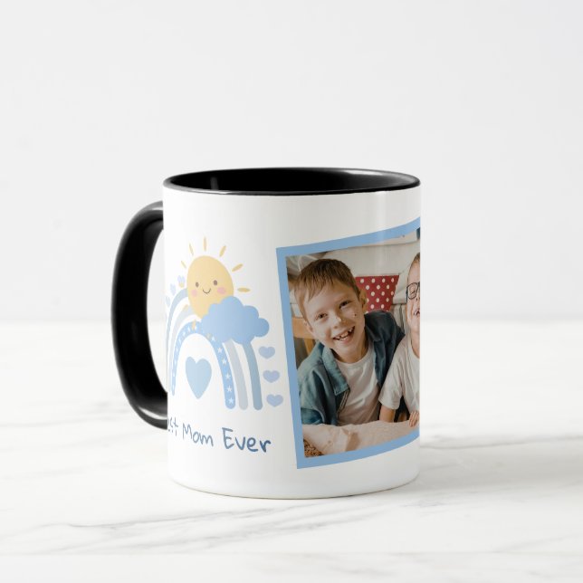 Pastel Blue Rainbow Photo Best Mum Ever Mug (Front Left)