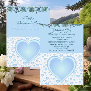Pastel Blue Raining Hearts Valentine's Day Party  Invitation