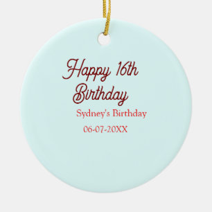Pastel blue red happy 16th birthday name date eleg ceramic tree decoration