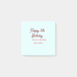 Pastel blue red happy 16th birthday name date eleg post-it notes