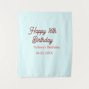 Pastel blue red happy 16th birthday name date eleg tapestry