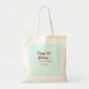 Pastel blue red happy 16th birthday name date eleg tote bag