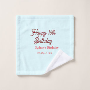 Pastel blue red happy 16th birthday name date eleg wash cloth