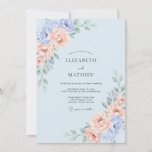 Pastel Blue Romantic Floral Wedding Invitation
