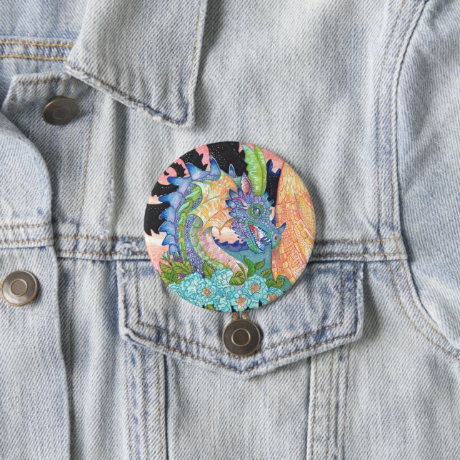 Pastel Blue Rose Dragon 7.5 Cm Round Badge (In Situ)