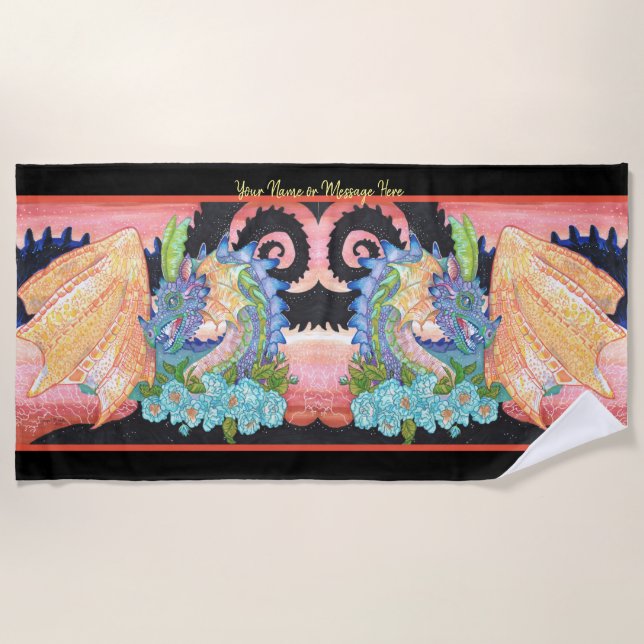 Pastel Blue Rose Dragon Beach Towel (Front)