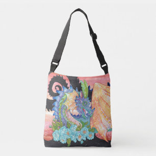 Pastel Blue Rose Dragon  Crossbody Bag