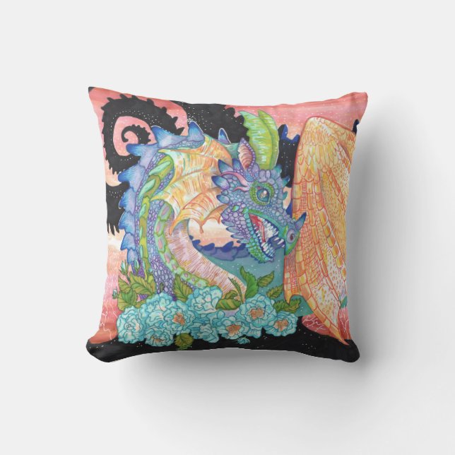 Pastel Blue Rose Dragon Cushion (Front)