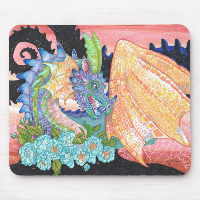 Pastel Blue Rose Dragon Mouse Mat (Front)