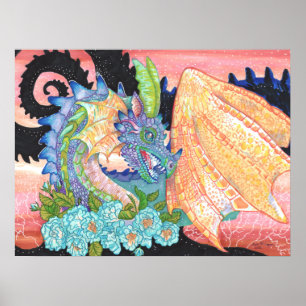 Pastel Blue Rose Dragon Poster