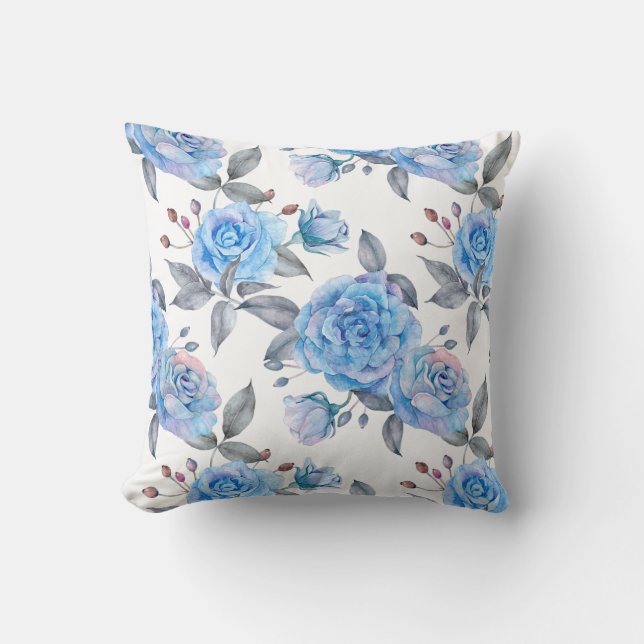 Pastel blue rose pattern cushion (Front)