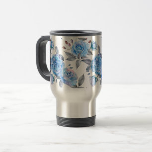 Pastel blue rose pattern travel mug