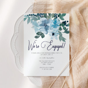 Pastel Blue Roses Add Photo Engagement Party Invitation