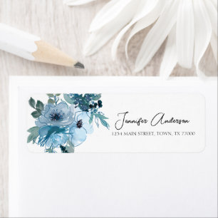 Pastel Blue Roses Floral Wedding Address Label