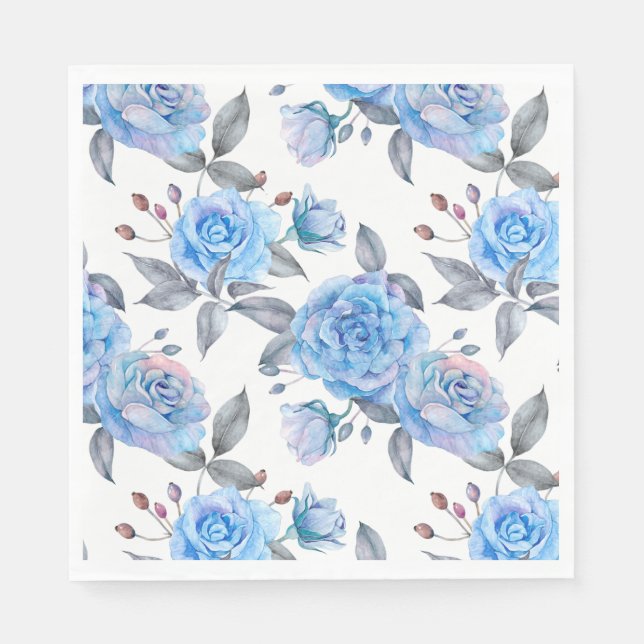 Pastel blue roses pattern napkin (Front)