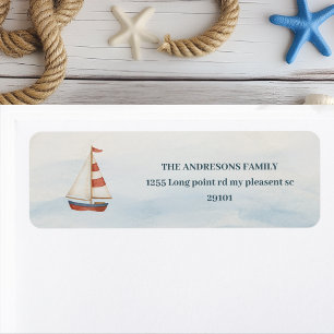 Pastel Blue Sailboat Nautical Address Label   Ahoy