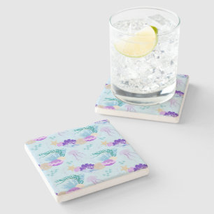 Pastel Blue Sea Snail Shell Seashells Starfish Stone Coaster