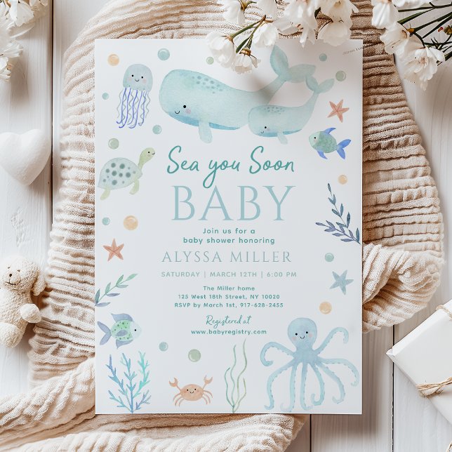 Pastel Blue Sea You Soon Under the Sea Baby Shower Invitation (Creator Uploaded)