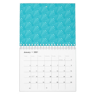 Pastel Blue Seashell Silhouette Diagonal Lines Art Calendar