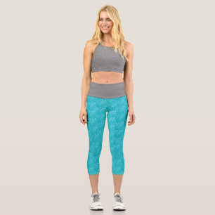 Pastel Blue Seashell Silhouette Diagonal Lines Art Capri Leggings