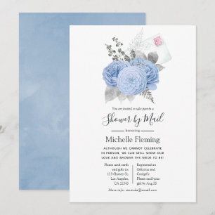 Pastel Blue & Silver Baby or Bridal Shower by Mail Invitation