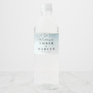 Pastel Blue Silver Fairytale Wedding Water Bottle Label