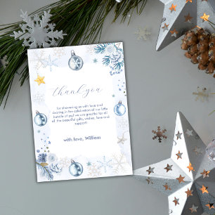 Pastel Blue Snowflake Floral Winter Baby Shower  Thank You Card