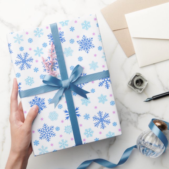 Pastel Blue Snowflakes in Various Shapes Elegant Wrapping Paper (Gifting)