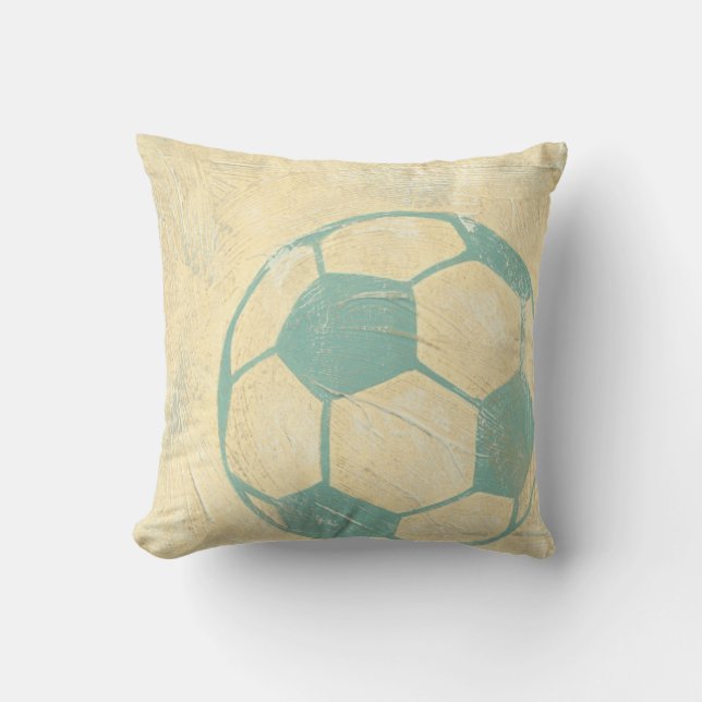 Pastel Blue Soccer Ball by Chariklia Zarris Cushion (Front)
