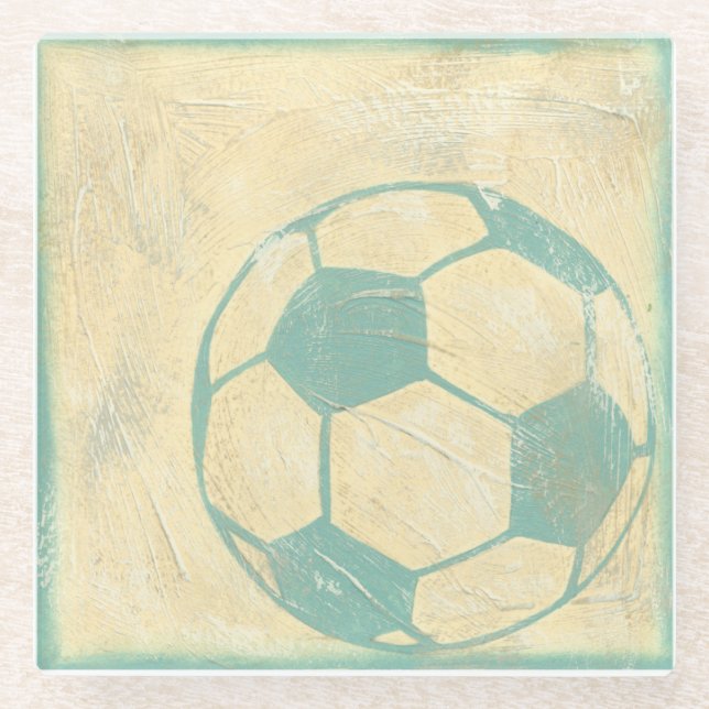Pastel Blue Soccer Ball by Chariklia Zarris Glass Coaster (Front)