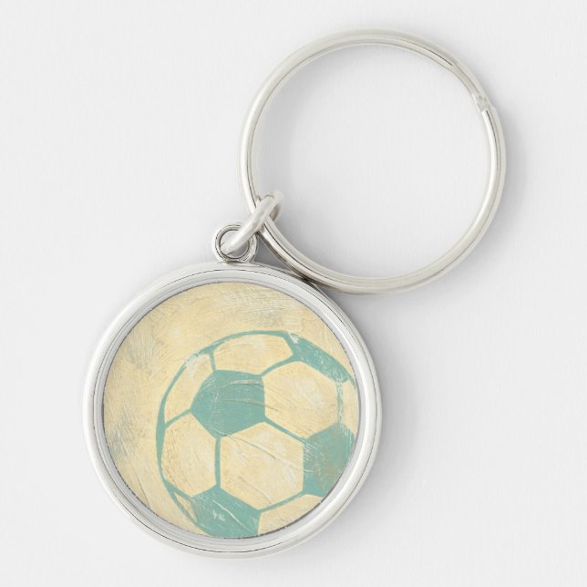 Pastel Blue Soccer Ball by Chariklia Zarris Key Ring (Front)