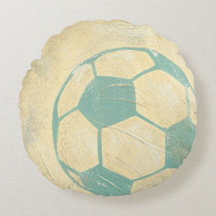 Pastel Blue Soccer Ball by Chariklia Zarris Round Cushion