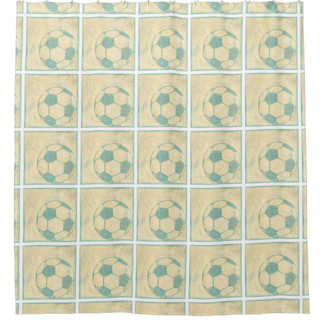 Pastel Blue Soccer Ball by Chariklia Zarris Shower Curtain (Front)