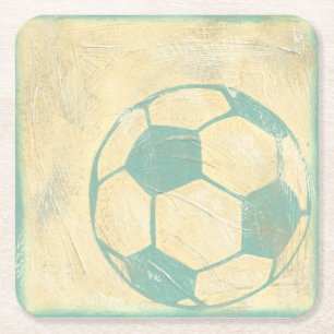 Pastel Blue Soccer Ball by Chariklia Zarris Square Paper Coaster
