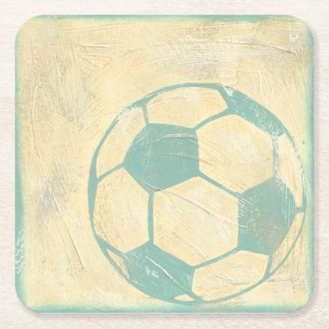 Pastel Blue Soccer Ball by Chariklia Zarris Square Paper Coaster (Front)