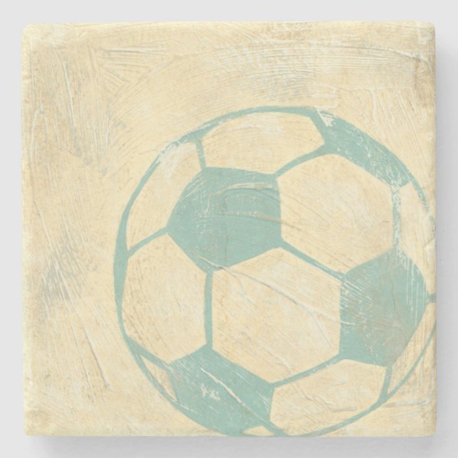 Pastel Blue Soccer Ball by Chariklia Zarris Stone Coaster (Front)