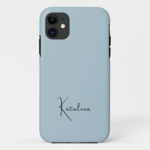 Pastel Blue Solid Colour Minimalist Personalise iPhone 11 Case
