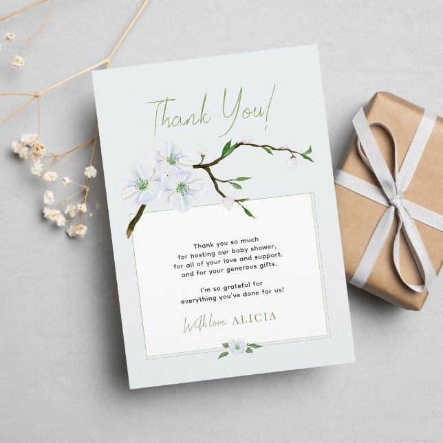 Pastel blue spring floral boy baby shower thank you card (Creator Uploaded)
