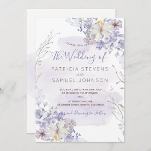 Pastel blue spring watercolor blooms wedding invitation
