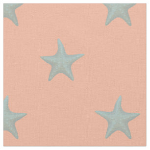 Pastel Blue Starfish on Coral Fabric