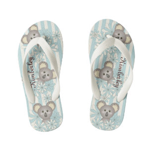 Pastel Blue Stripe Cute Baby Koala Bear Kid's Flip Flops