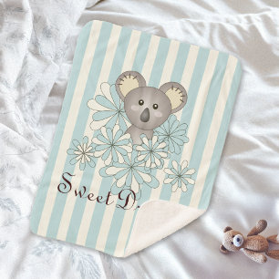 Pastel Blue Stripe Cute Baby Koala Kids Sherpa Blanket