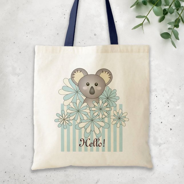 Pastel Blue Stripe Cute Cartoon Baby Koala Tote Bag (Creator Uploaded)
