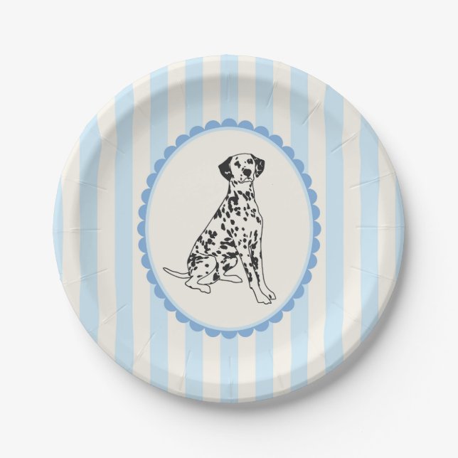 Pastel Blue Stripes and Dalmatian Dog Paper Plate (Front)