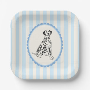 Pastel Blue Stripes and Dalmatian Dog Paper Plate